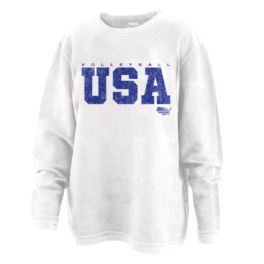 Volleyball USA White Corded Crew