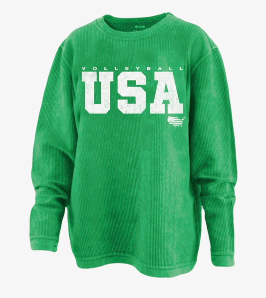 Volleyball USA Green Corded Crew